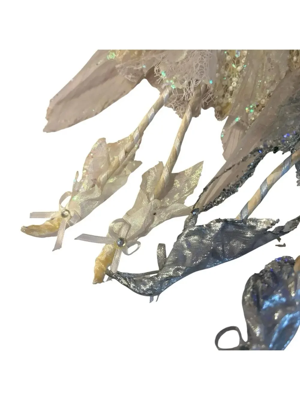 Set Of 3 Vintage Sparkling Fairies Glitter Wings Tulle Hanging Decor Ornaments